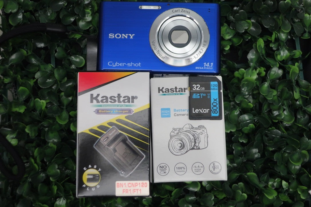 Sony CyberShot DSC-W330 14.1MP Digital Camera Blue W/ Battery + Charger + Card