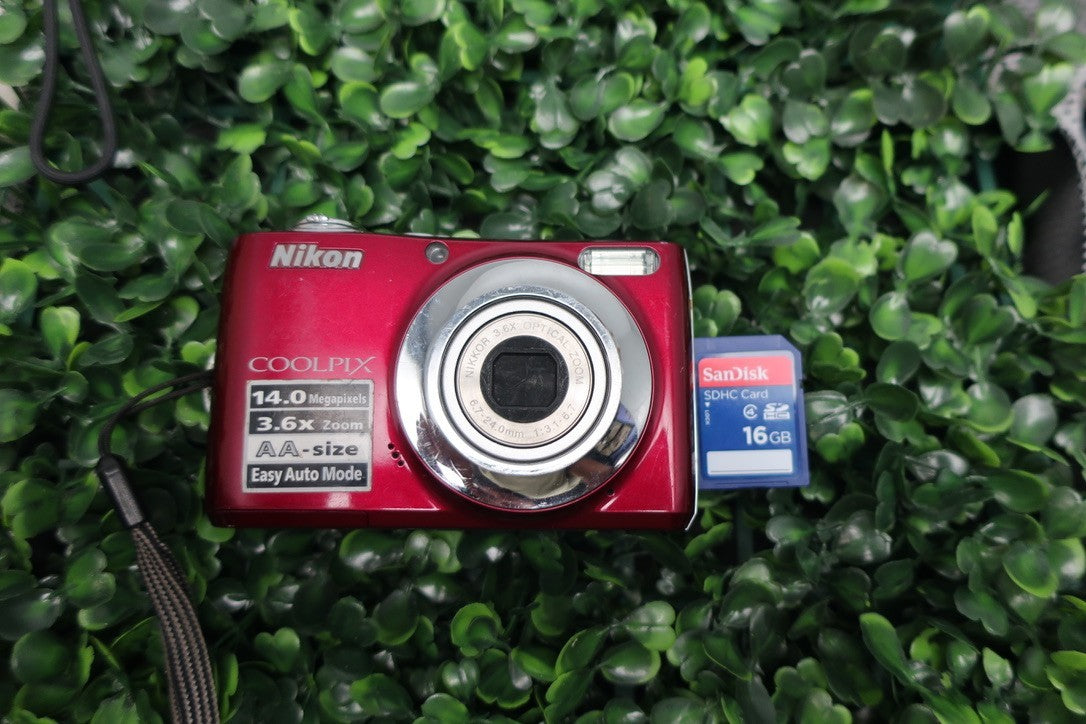 Nikon Coolpix L24 Red Digital Camera 14 MP Tested Working W/ Memory Card.