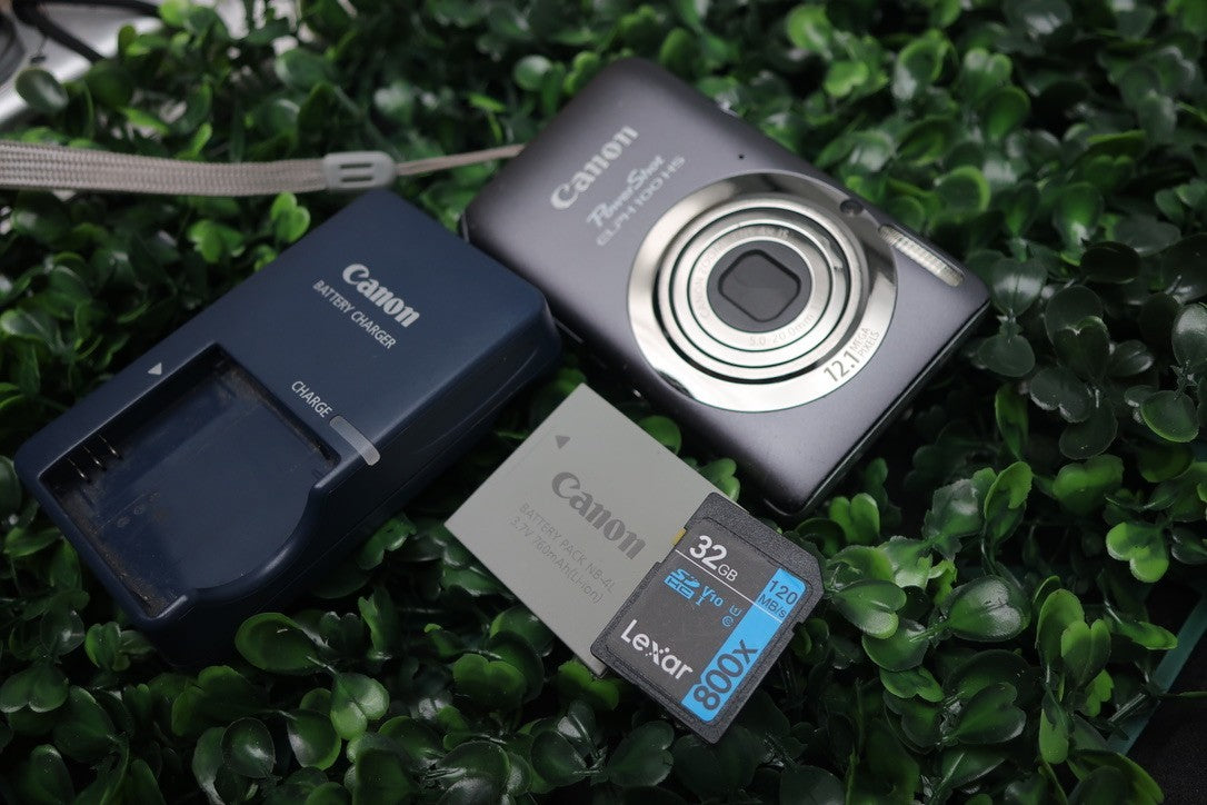 Canon PowerShot ELPH 100 HS Gray 12.1MP Digital Camera Bundle - Tested Working